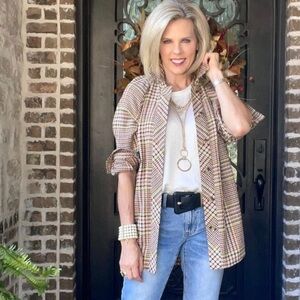 CAbi Houndstooth Blazer in Tan and Brown XS